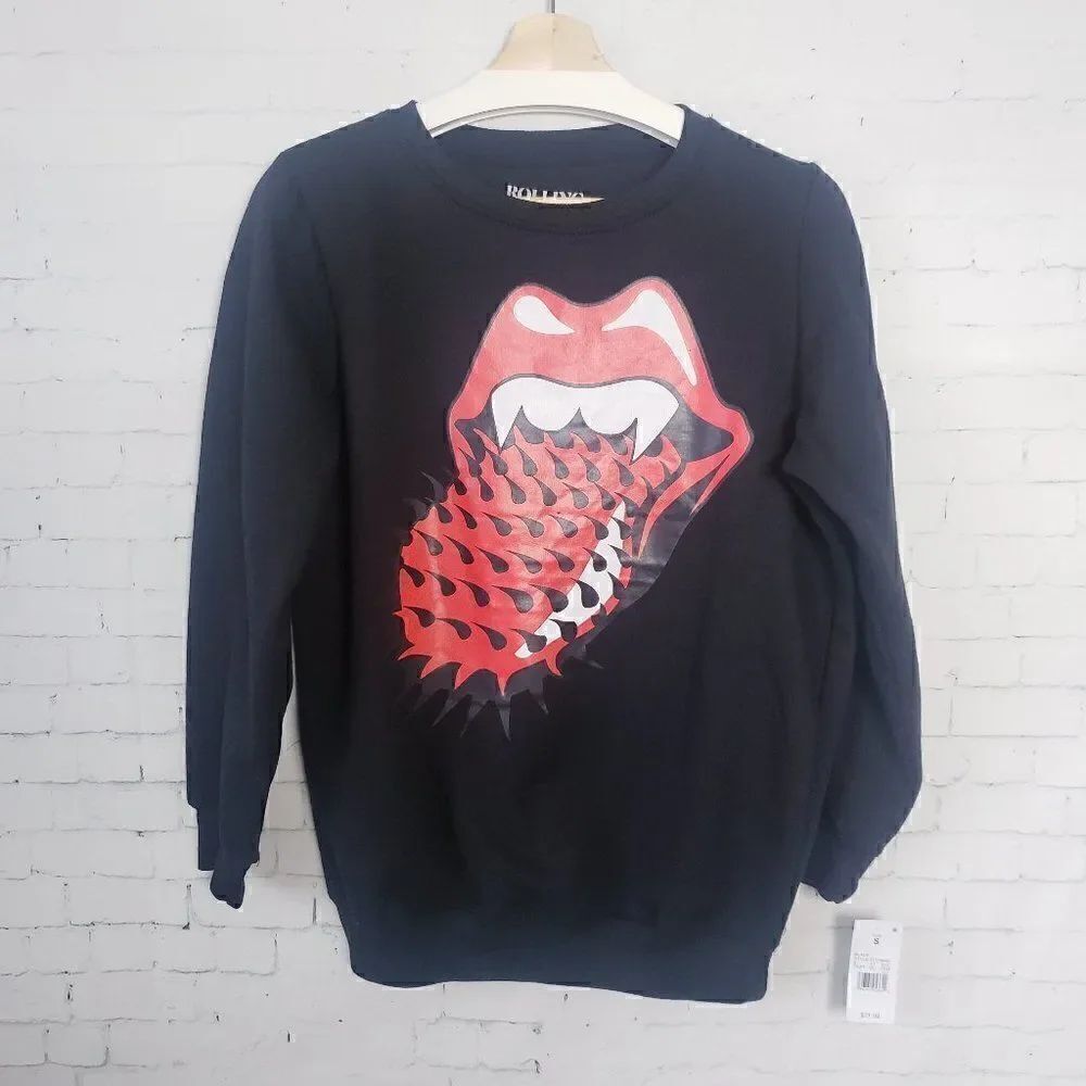 NEW Rolling Stones Crewneck Sweatshirt Size S Womens Spiked Toung Mouth …